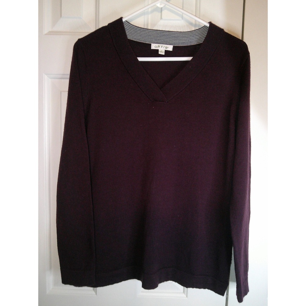 Orvis V-Neck Sweater Long Sleeve Casual Pullover‎ Knit Top Purple Mens M
